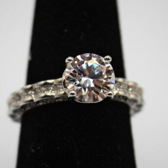 2 Ct Moissanite Wedding Ring Hypoallergenic Rhodium Plated 925 Sterling Silver 8 - Picture 5 of 14